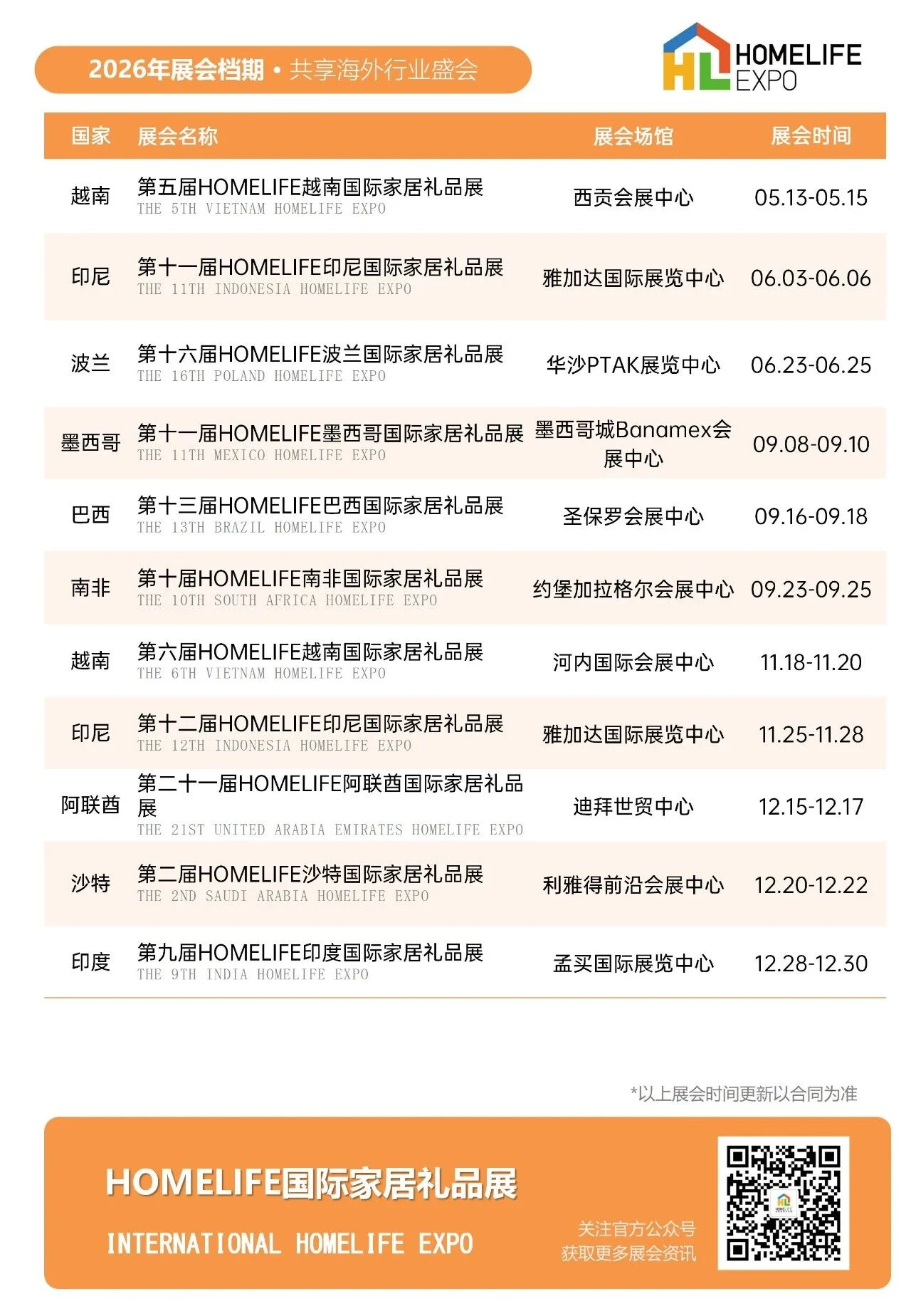 2026年米奥兰特全球系列专业展档期一览