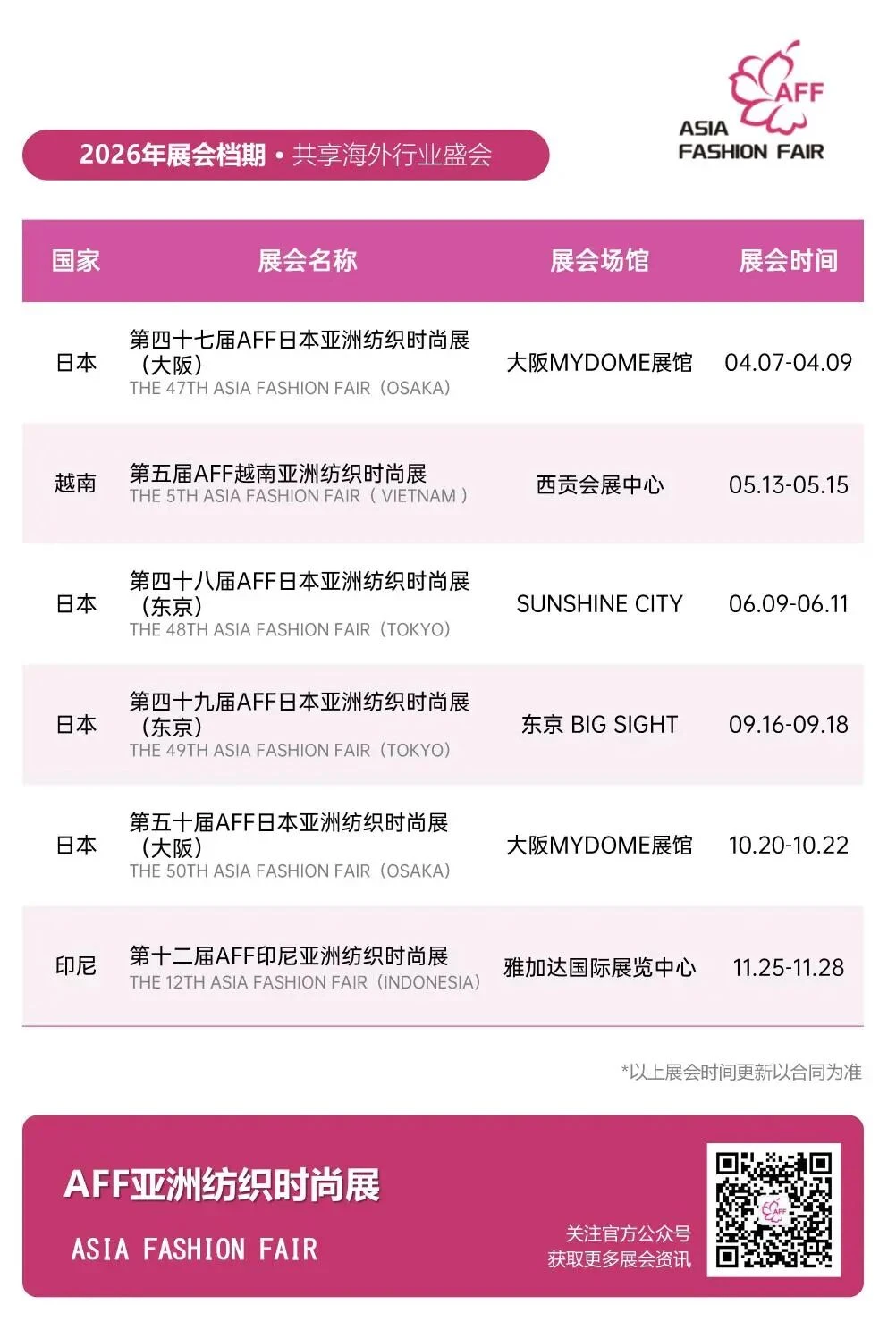 2026年米奥兰特全球系列专业展档期一览