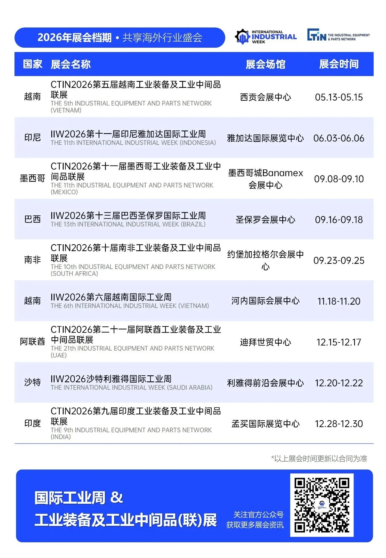 2026年米奥兰特全球系列专业展档期一览